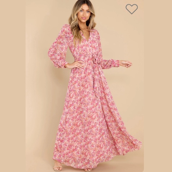 Pink Floral Wrap Style Maxi Dress - Picture 3 of 4